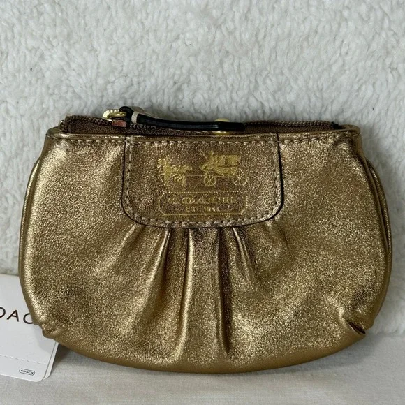 Coach Madison Leather Mini Skinny Gold Metallic Coin Pouch Wallet New NWT - Picture 2 of 8